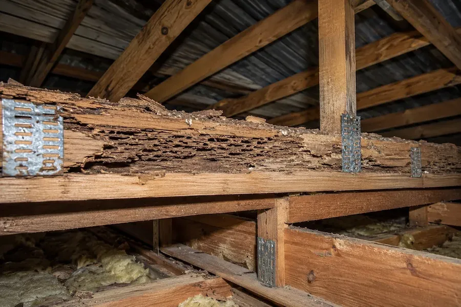 Roof timber in a roof space hollowed out by termites
